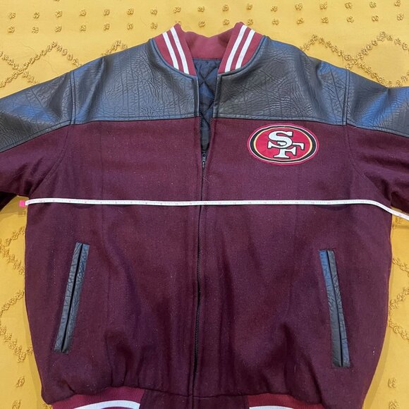 Vintage San Francisco 49ers Varsity Jacket Quilted Interior, Wool & Black Leathe - Picture 5 of 8